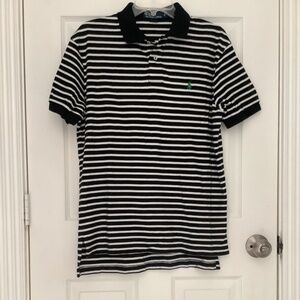 Polo by Ralph Lauren Black/White Striped Polo Shirt w/ Green Jockey L PRE-OWNED